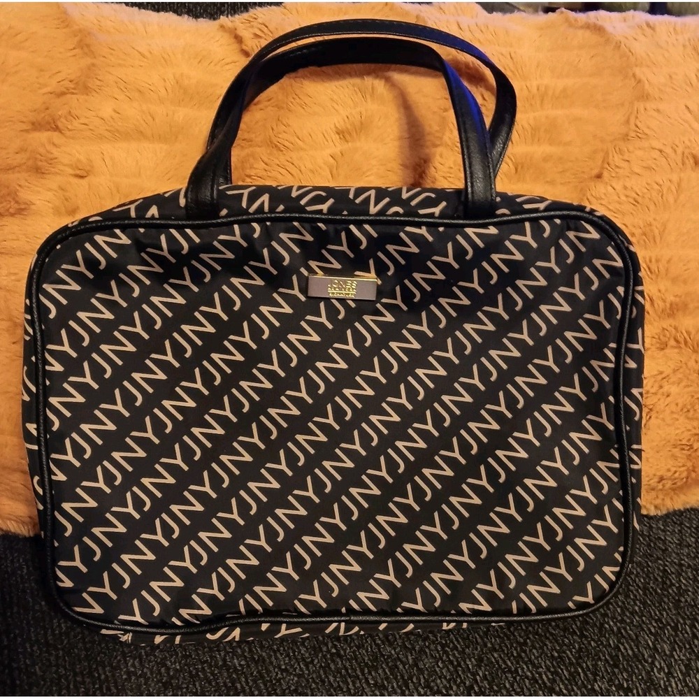 Cosmetic Jewelry Travel Bag Jones New York Signature  Black Gold Zipper Bag.